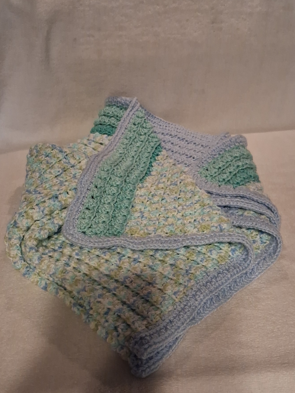 Handmade Baby Blanket by  — Pastel Blue & Mint Green 36x38 Inches